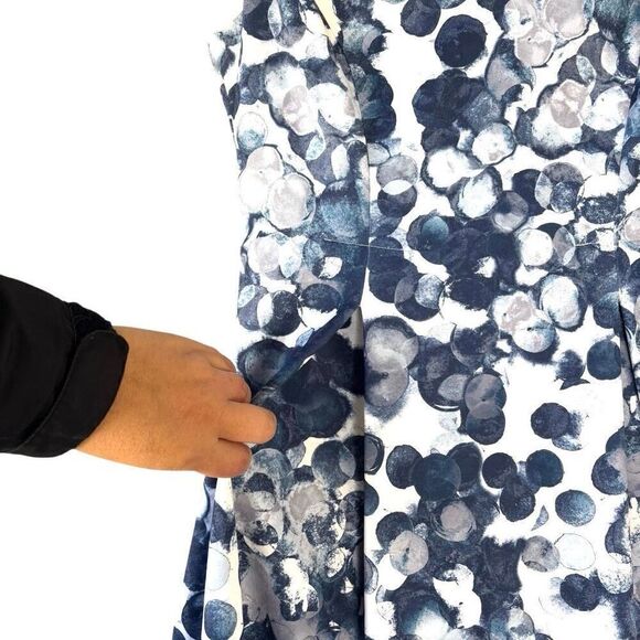 DKNY White Blue Polka Princess Dress Fit & Flare Pleated Knee Length Women 4 S - Picture 5 of 10